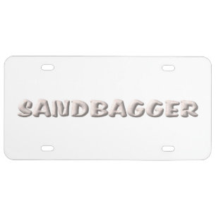 Sandbagger white plastic car license plate