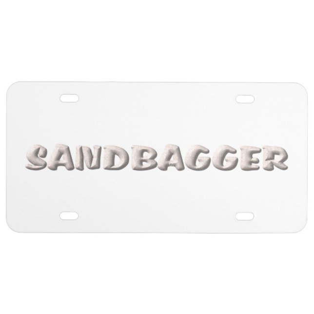 Sandbagger white plastic car license plate (Front)