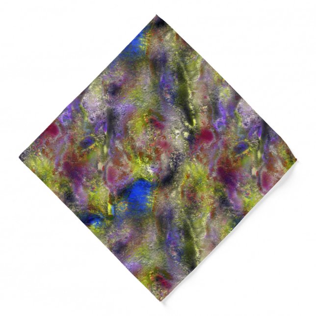 Sandblasted splattered yellow red paint on cotton  bandana (Front)