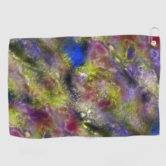 Sandblasted splattered yellow red paint on cotton  golf towel (Horizontal)