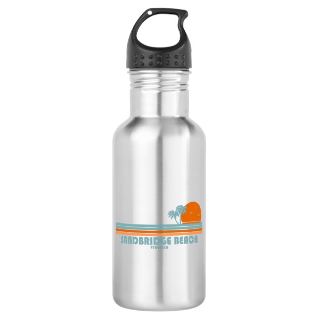 Sandbridge Beach Virginia Sun Palm Trees Stainless Steel Water Bottle (Front)