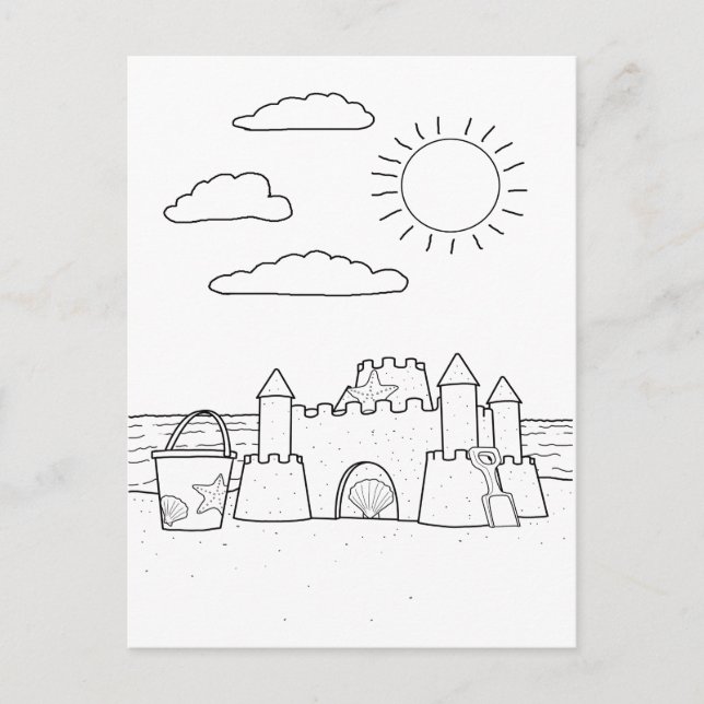 Sandcastle Adult Coloring Postcard (Front)