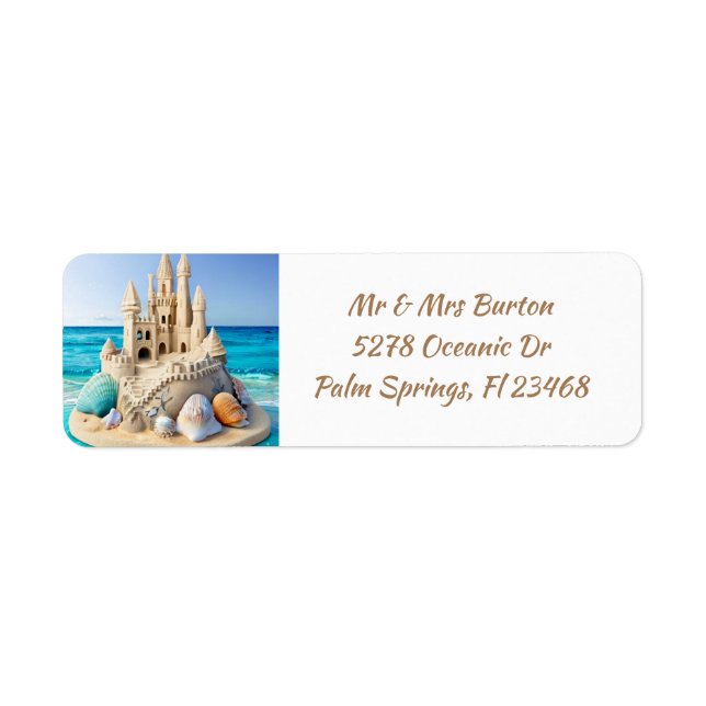 Sandcastle and Seashells on the Beach Label (Front)
