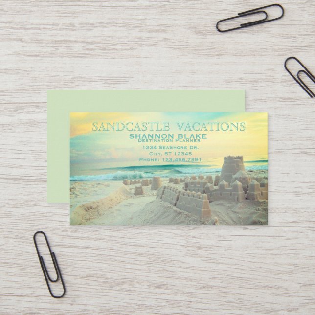 Sandcastle Beach Landscape Vacation Business Card (Front/Back In Situ)