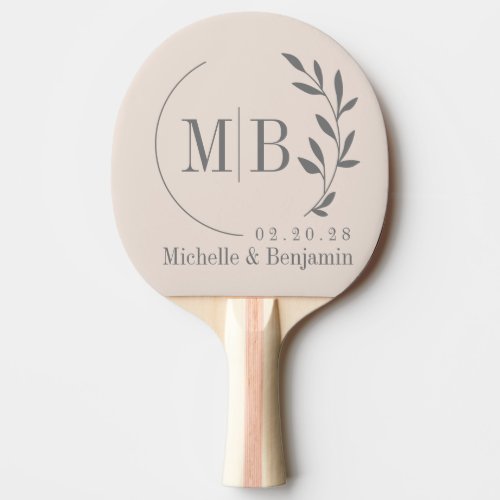 Sandcastle Pink Leaf Wedding Monogram Ping Pong Paddle