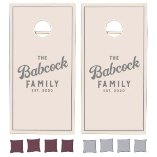 Sandcastle Pink Retro Family Name & Year Cornhole Set