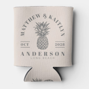 Sandcastle Pink Tropical Pineapple Wedding Crest Can Cooler
