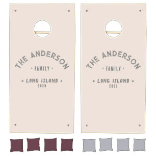 Sandcastle Pink Vintage Seaside Family Name Cornhole Set