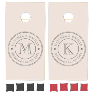 Sandcastle Pink Wedding Monogram Cornhole Set