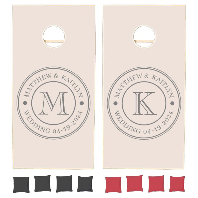 Sandcastle Pink Wedding Monogram Cornhole Set (Set)