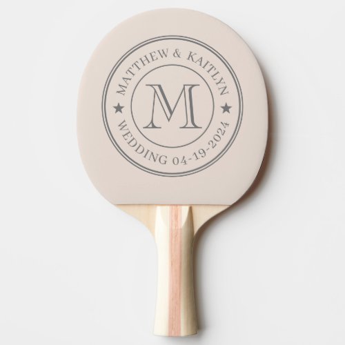 Sandcastle Pink Wedding Monogram Star Ping Pong Paddle
