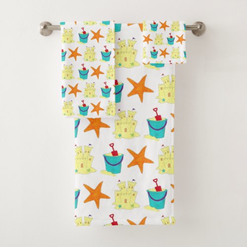 Sandcastle Sand Castle Starfish Shells Beach Ocean Bath Towel Set