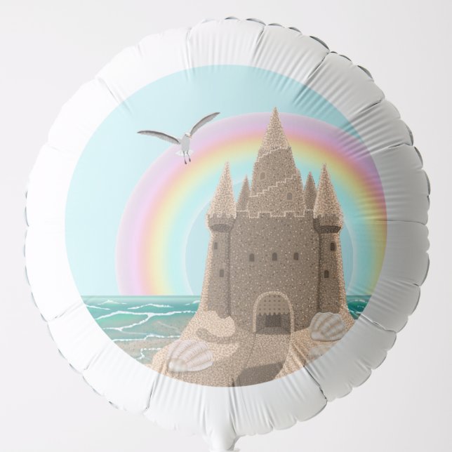 Sandcastle Seagull (rainbow) helium Balloon (Front)