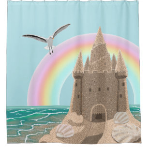 Sandcastle Seagull (rainbow) shower curtain