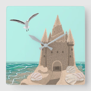 Sandcastle Seagull square wall clock
