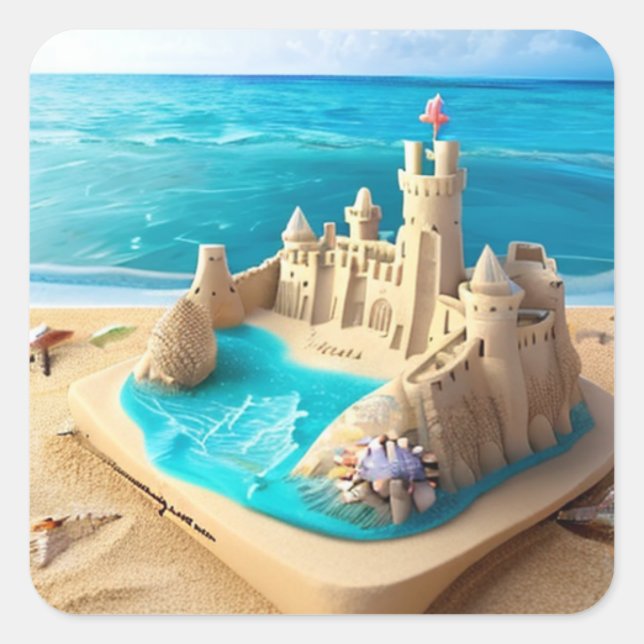 Sandcastles and Sand on a Pretty blue Beach Square Sticker (Front)