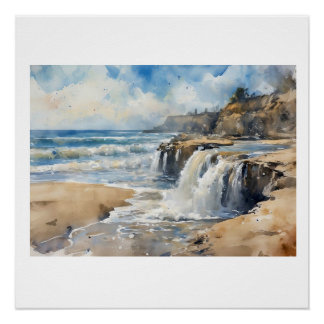Sandcut Coastal Waterfall,  Poster