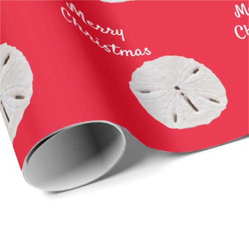 Sanddollar Pattern Red White Beach Merry Christmas Wrapping Paper