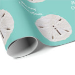 Sanddollar Pattern Teal Beach Merry Christmas 2023 Wrapping Paper<br><div class="desc">Printed with sanddollar patterns in teal background with text template for 'Merry Christmas'!</div>