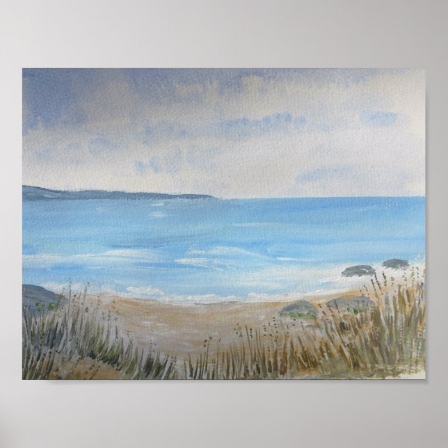 Sanddunes with wild grasses, beach and sea poster (Front)