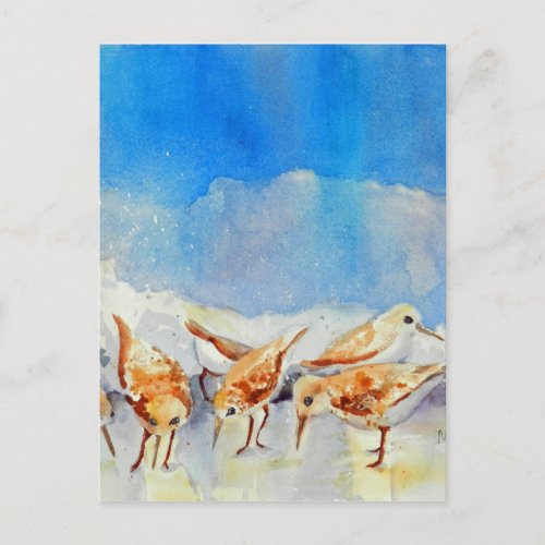 Sanderling Shuffle Postcard WatercolorBeach Memory