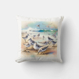 Sanderlings on the Shore AREF9410 - Watercolor Throw Pillow