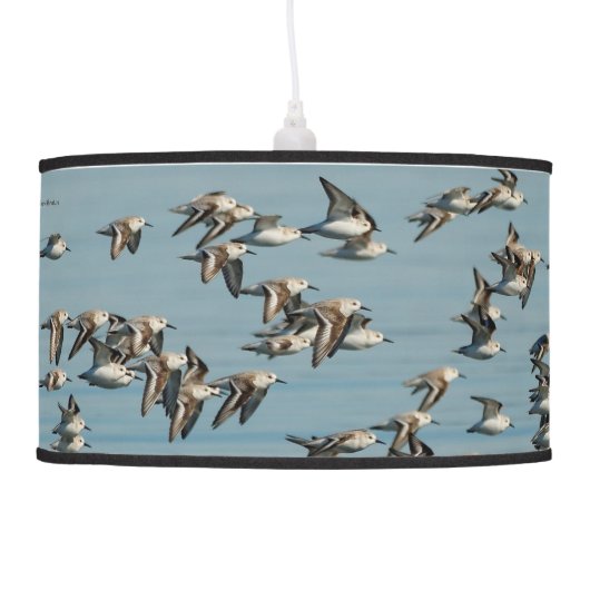 Sanderlings Take Flight in the Winter Skies Hanging Lamp (Left)