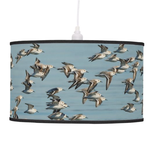 Sanderlings Take Flight in the Winter Skies Hanging Lamp (Front)