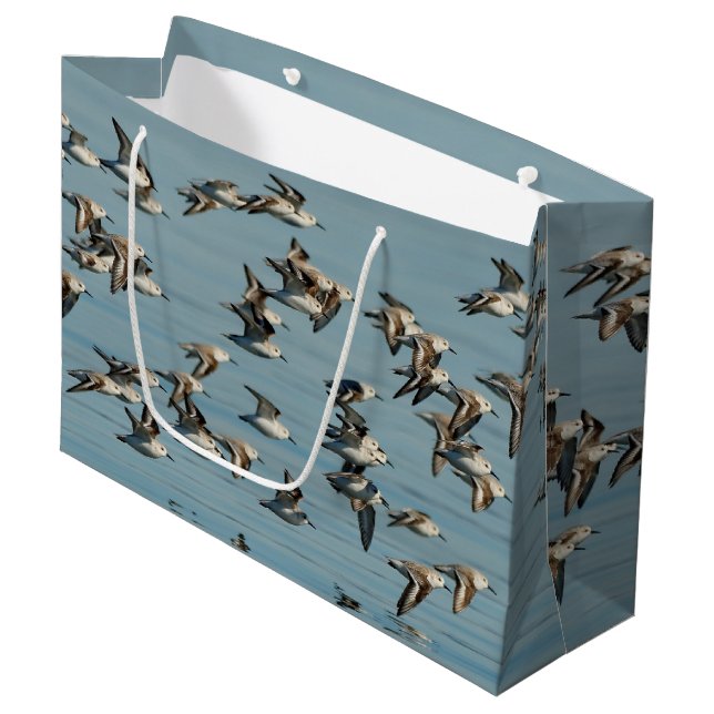 Sanderlings Take Flight in the Winter Skies Large Gift Bag (Front Angled)