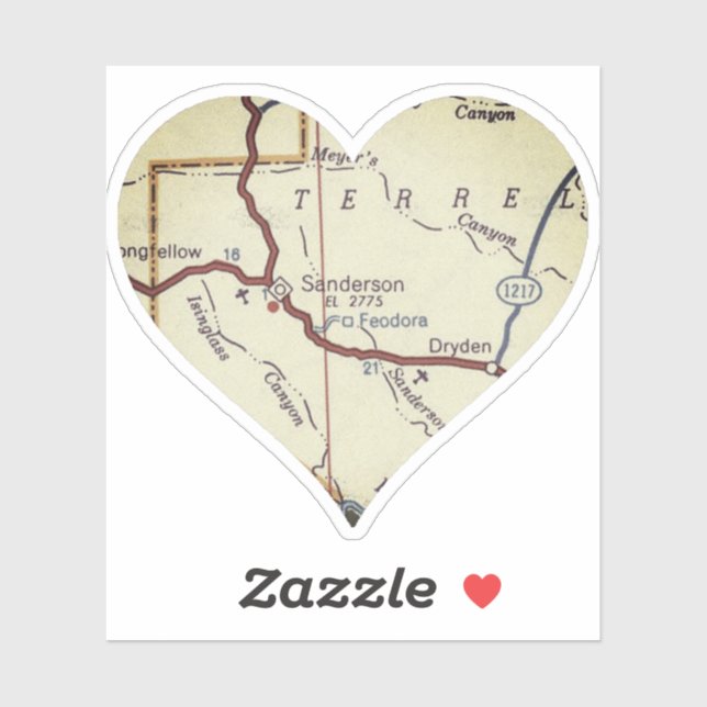 Sanderson TX Retro Map Sticker (Sheet)
