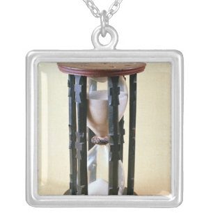 Sandglass, 17th century silver plated necklace