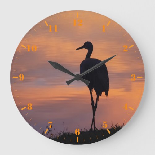 Sandhill crane bird silhouette at sunset large clock