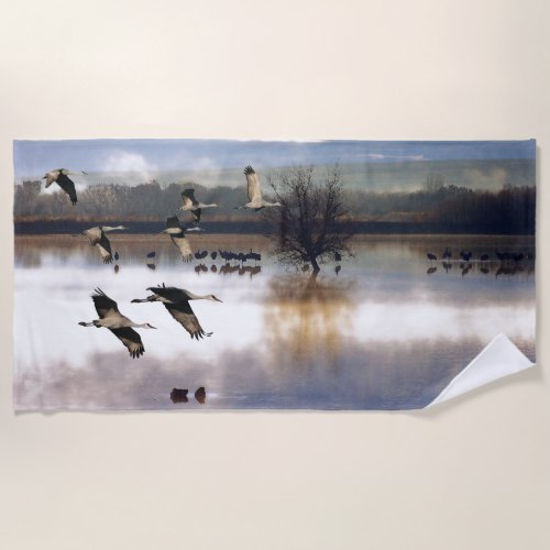 Sandhill Crane Birds Flying Wildlife Beach Towel