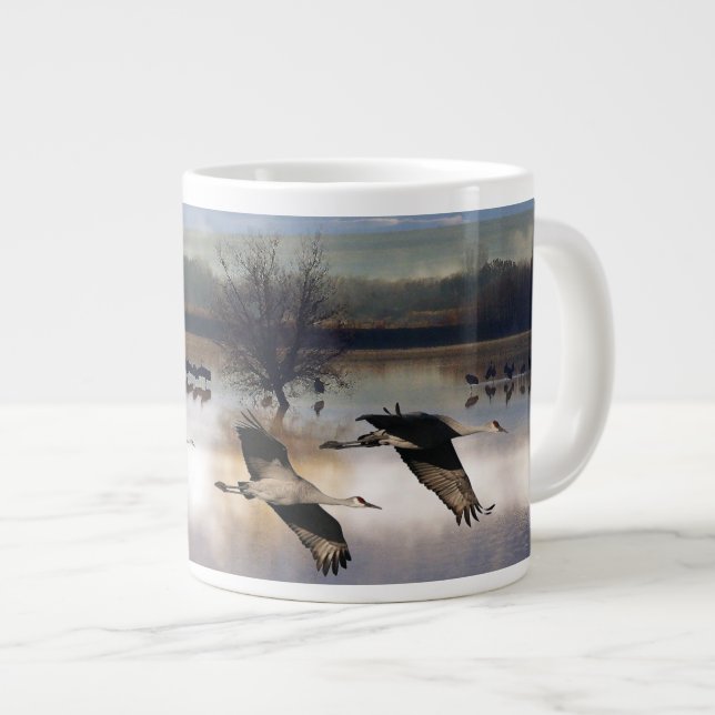 Sandhill Crane Birds Flying Wildlife Jumbo Mug (Front Right)