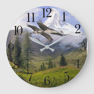 Sandhill Crane Birds Swiss Alps Matterhorn Meadows Large Clock