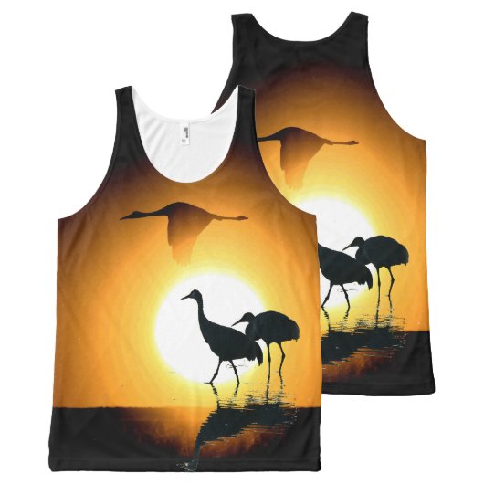 Sandhill Crane Birds Wildlife Animals Sun All-Over-Print Tank Top (Front and Back)