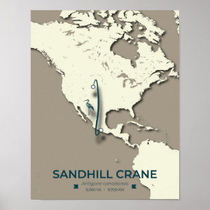 Sandhill Crane Migration Map – Minimalist Vintage Poster