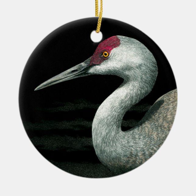 Sandhill Crane Ornament - "Grassland Grace" (Front)