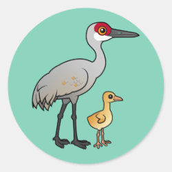 Sandhill Crane with Chick Round Sticker