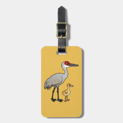 Sandhill Crane with Chick Small Luggage Tag with leather strap