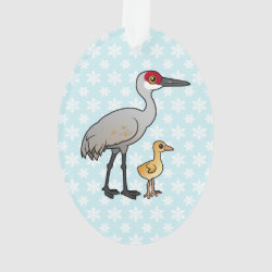 Sandhill Crane with Chick Oval Acrylic Ornament