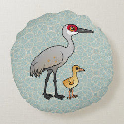 Sandhill Crane with Chick Round Throw Pillow (16