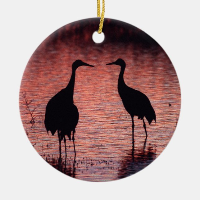 Sandhill cranes ceramic ornament (Front)