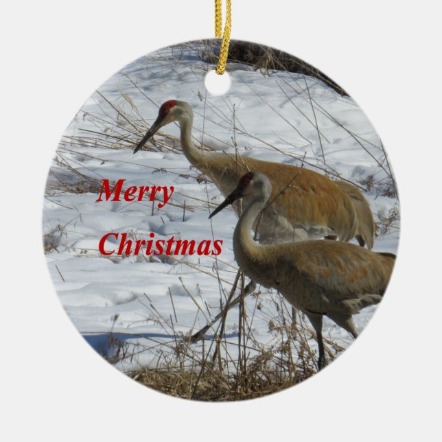 Sandhill Cranes Ceramic Ornament (Front)