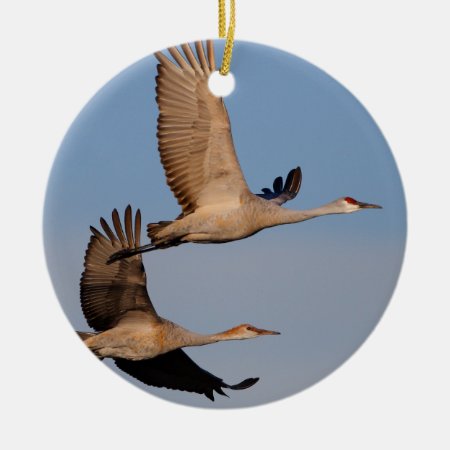 Sandhill Cranes In Flight Ceramic Ornament