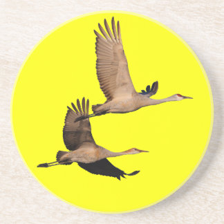 sandhill cranes in flight drink coaster
