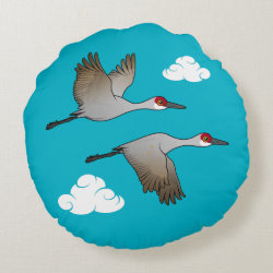 Sandhill Cranes in Flight Round Throw Pillow (16