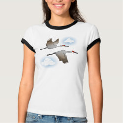 Sandhill Cranes in Flight Ladies Ringer T-Shirt