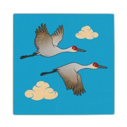 Sandhill Cranes in Flight 4 Inch Wooden Coaster