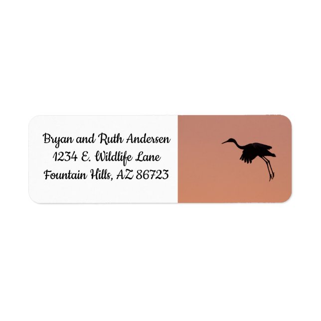 Sandhill silhouette on a pink sunset sky label (Front)